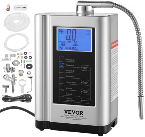 VEVOR Alkaline Water Ionizer Machine, pH 3.5-10.5 Alkaline Acidic Hydrogen Water Purifier, 7 Water Settings Home Filtration System, Up to -550mV ORP, 8000L Per Filter, Auto-Cleaning, White, Silver