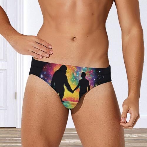 Bigfoot Friendship with Human Mens Swim Briefs Sexy Bikini Swimwear Bathing Suits Trunks4