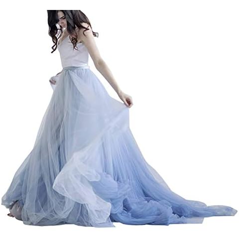 WDPL Women's Maxi Blue Cowl Wedding Tulle Bridal Skirt with Long Train X-Large Cover