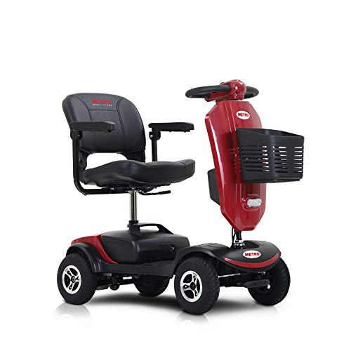 Metro Mobility USA Patriot Compact Travel Electric Power Mobility Scooter for Adults - 265 lbs Max Weight,4 Wheel, 18 in Width Thick Leather Seats, Large Capacity Lead-Acid Battery - Red