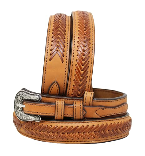 Western 1-1/2" Wide Ranger Arrow Laced Full-Grain Tan Leather Belt 26RS14R2