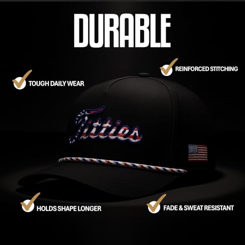 Image of Curves & Clubs Titties Golf Hat - Funny Golf Hat, Titties Hat - Funny American Hat - Men's Gifts (Cotton, White-Black)