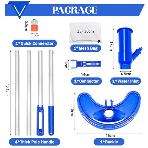 Idota Poolsauger Bodensauger 160cm, Pool Bodensauger Set mit Verbreiterte Gebogene Bürste, 4 Abnehmbare Verlängerte und verstärkte Aluminiumstange, Pool Sauger Boden, Pool Staubsauger Boden