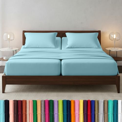 Image of Elegant Comfort Luxury Quality Microfiber 5-Piece 1500 Premium Hotel Sheet Set-Wrinkle Resistant, All Around Elastic Fitted Sheet, Deep Pocket up to 16 inch, Split King, Aqua