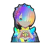 2 Pack-Anime Holographic Car Stickers Waterproof Anime Car Decals 4.0'×5.6' for Cars Auto Motorcycle Laptop Trunk Bumper Accessories (REM-01-2)