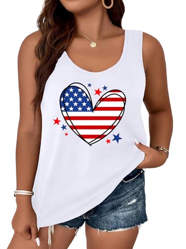 Image of Ithalt Plus Size 4th of July Tops for Women American Flag Tank Tops USA Patriotic Shirts Red White and Blue Sleeveless
