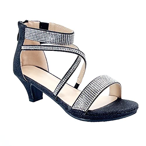 Image of ABSOLEX Girl's Toddler /Little Kid /Big Kid Cross Strappy Open Toe Rhinestone Dressy Low Heel Dress Up Pump Sandal