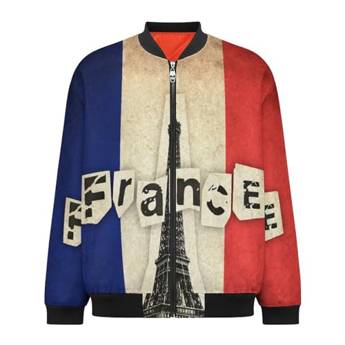 France Flag with Eiffel Tower Men's Cotton Lightweight Jackets Relaxed Fit Bomber Jacket Windbreaker Coat4