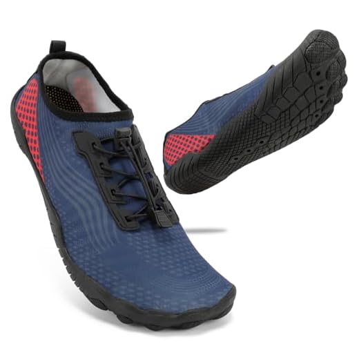ZHR Badeschuhe Damen Herren Surfschuhe Wasserschuhe Outdoor Anti-Kollisions Strandschuhe Leicht Aquaschuhe Navy Red EU45