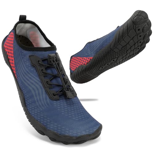 ZHR Mens Water Shoes Quick Dry Aqua Shoes for Swim Beach Surf Navy Red UK10