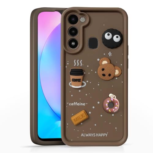 Image of Bintage Cute Fun Taddy Cartoon 3D Ball Bear Milk Donut Coffee Cup Silicon Case Full Body & Camera Protection Back Cover Compatible for Tecno Spark 8c - Brown