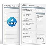 Dunwell Weekly Planner Pads 5.5x8.5', 2-Pack, 54 Tear-Off Pages, To Do List Planning Notepad, Weekly Scheduler Desk Pad with To Do List, Goals, Notes