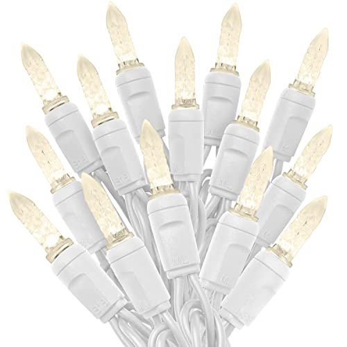 HLO Lighting M6 Sun Warm White (White Wire) LED Christmas Lights | LED Mini Christmas Lights for Indoor and Outdoor Use | 70 Bulbs, Case of 24 Strands
