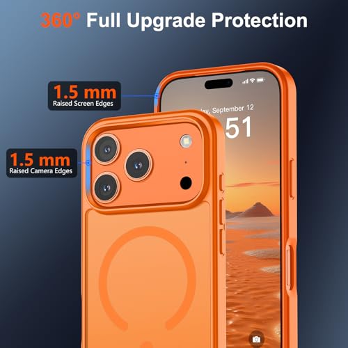 Image of SUPFINE Magnetic for iPhone 17 Pro Case (Compatible with MagSafe)(Military Grade Drop Protection) Translucent Matte Shockproof with Anti-Fingerprint Phone Cover,Starry Orange