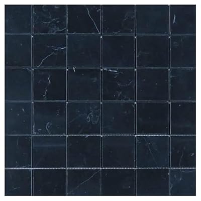 Tenedos Nero Marquina Black Marble 2x2 Square Mosaic Tile – Polished Natural Stone for Kitchen Backsplash Bathroom Floor Shower Spa Entryway (1 Sheet)