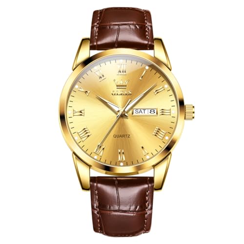 Image of OLEVS Men Watches Leather Band Casual Easy Read Date Analog Quartz