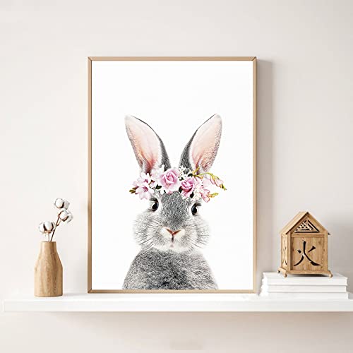 Rabbit Pictures Wall Art Canvas Baby Animal Painting Cute Animal Artwork Nursery Canvas Prints Bunny With Flower Wall Art Watercolor Nursery Print Cute Rabbit Poster Prints For Child 16X24Inch Unframed #TOP2