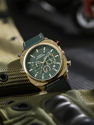 Image of French Connection Chronexis Green Dial Chronograph Watch for Men - FCB19NL
