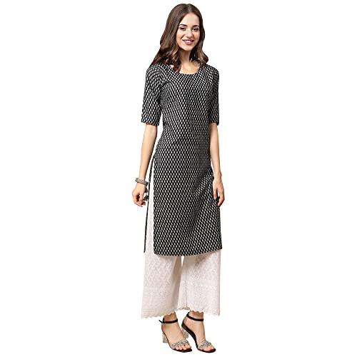 Image of Pinkmint Women's Crepe Grey Color Floral Printed Straight Kurti[NB-530357]