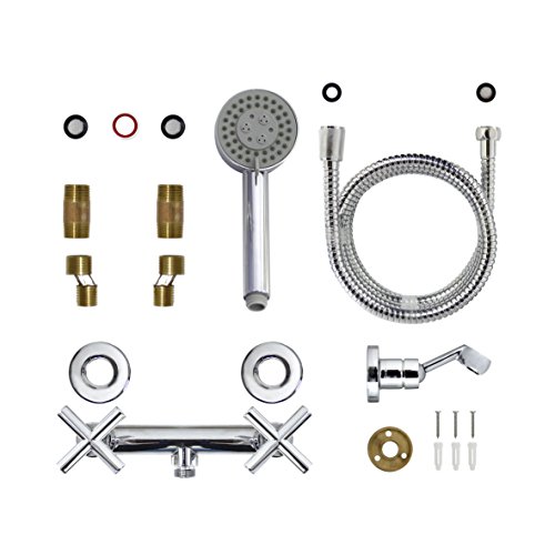 Modona 6" European Style Shower Mixer With Hand Held Shower Set – Cross Handles - Made Of Brass - 5 Year Warrantee #TOP3