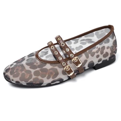 Image of Mesh Ballet Flats Shoes for Women Comfortable Studded Mary Jane Shoes Ballerina Buckle Strap Business Office Work Dress Shoes