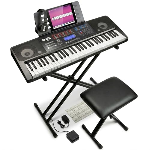 RockJam RJ761 61 Key Keyboard Piano with Keyboard Bench, Digital Piano Stool, Sustain Pedal, Headphones & Lessons