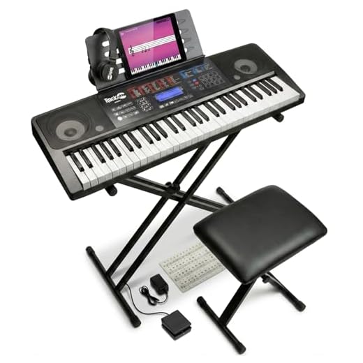 Rockjam 61 Key Touch Display Tastatur Piano Kit mit digitaler Klavierbank, elektrischer Klavierständer, Kopfhörer-Klavier-Anmerkungs-Aufkleber, Sustain Pedal & einfach Klavierunterricht