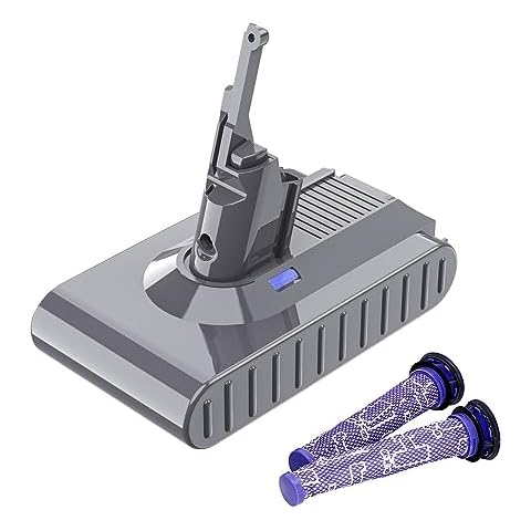 Upgraded 6.0Ah V8 SV10 Battery 215681 Replacement Compatible for Dyson V8 Vacuum Animal/Absolute/Motorhead/Fluffy/SV10 Handheld Cordless Vacuum Cleaner Li-ion 967834 05 Battery【Bonus 2PKS Filters】 Cover