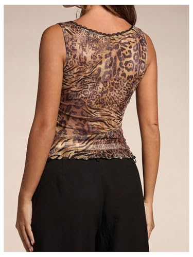 Milumia Women's Leopard Print See Through Crop Tank Top V Neck Sleeveless Going Out Tops2