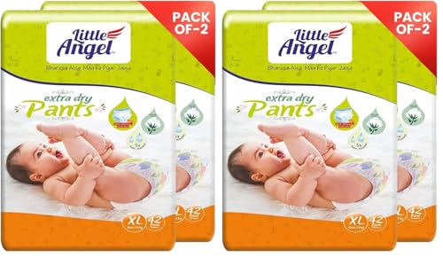 Image of Little Angel Extra Dry Baby Pants Diaper, Extra Large (XL) Size, 84 Count, Super Absorbent Core Up to 12 Hrs Protection & Wetness Indicator, Pack of 4, 42 count /pack, Over 12kg