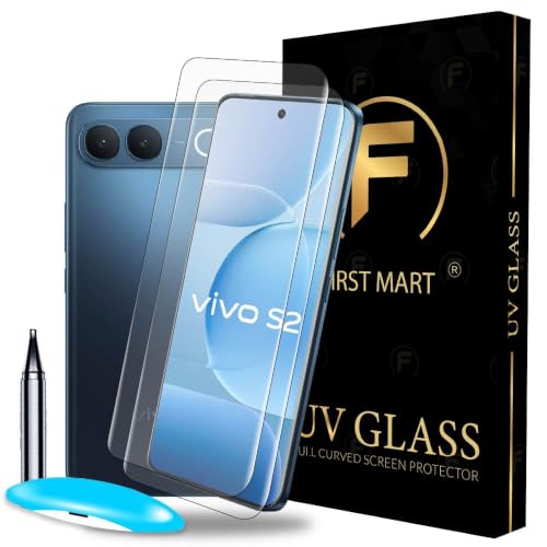 Image of FIRST MART Military-Grade UV Tempered Glass for Vivo S2 5G (6.83 Inch) - 9H Hardness,Full Adhesive UV, Bubble-Free, Edge to Edge [2 Pack]