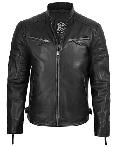 Image of Decrum Disc Black Leather Jackets For Men - Quilted Jacket Men | [1131947] Black Stanley, 3XL