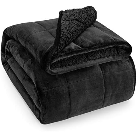 Wemore Shaggy Long Fur Faux Fur Weighted Blanket Grey 60 x 80 Inches 15lbs with Sherpa Fleece Weighted Blanket for Adult Black 48 x 72 Inches 15lbs Cover