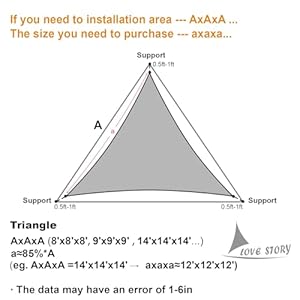 LOVE STORY 12' x 12' x 12' Triangle Sun Shade Sail Canopy UV Block Sunshade for Outdoor Patio Garden Backyard, Sand (We Make Custom Size) LOVE STORY 12 x 12 x 12 Triangle Sun Shade Sail Canopy UV Block Sunshade for Outdoor Patio Garden Backyard Sand We Make Custom Size