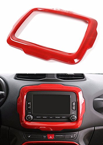 FMtoppeak Red ABS Ring Outlet Dash Board Car DVD Player GPS Frame Trim Cover for Jeep Renegade 2014 UP