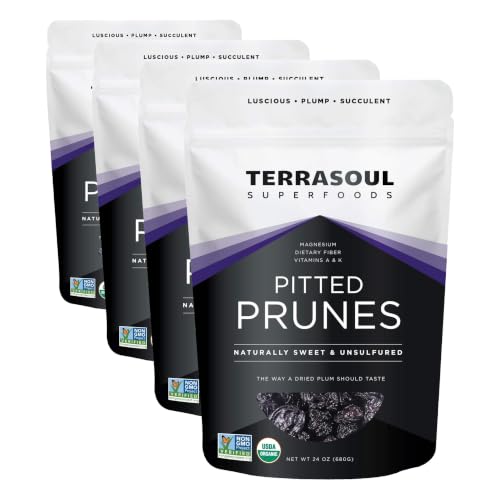 Image of Terrasoul Superfoods Organic Dried Pitted Prunes, 1.5 Lbs - Fiber | Vitamin K | Preservative Free (Pack of 4)