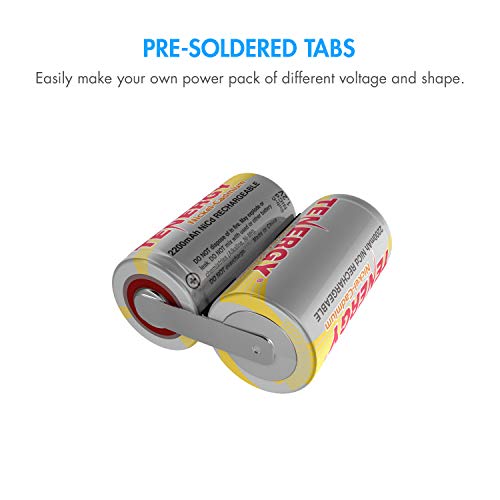 Tenergy 2200Mah Sub C Nicd Battery For Power Tools, 1.2V Flat Top Rechargeable Sub-C Cell Batteries With Tabs, 60 Pack #TOP3