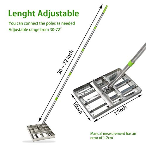 Scalebeard Lawn Leveling Rake, 6.5 FT Lawn Leveling Rake with Stainless Steel Pole,Level Soil or Dirt Ground Surfaces Easily, Suit for Garden Backyard Golf/Lawn（6.5 FT,17 X10In）