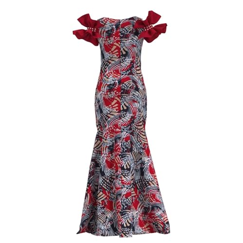Image of iooiooi Womens Elegant Ankara Maxi Mermaid Dress Lace Decorated African Gowns