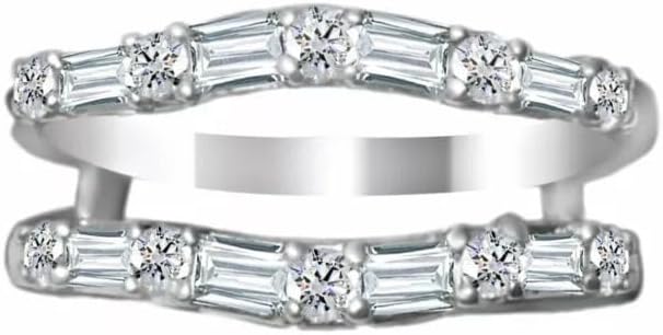 2.30 Ct Round & Emerald Cut Diamond Enhancer Wrap Guard Women's Engagement Ring With 925 Sterling Silver 14k White Gold Finish
