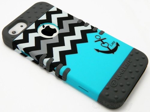 New Blue Anchor Chevron Hybrid Hard Case Cover Gray Skin for Iphone 5 5s