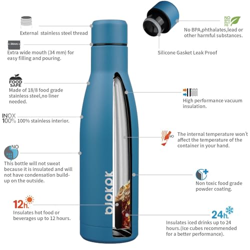 Image of BJPKPK 17oz Skinny Insulated Water Bottle, Stainless Steel Flask