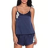 Chlyuan-cl Frauenpyjama Weiche, Glatte Sling Backless Kurznachtwäsche Set (Farbe : Blau, Größe : L)