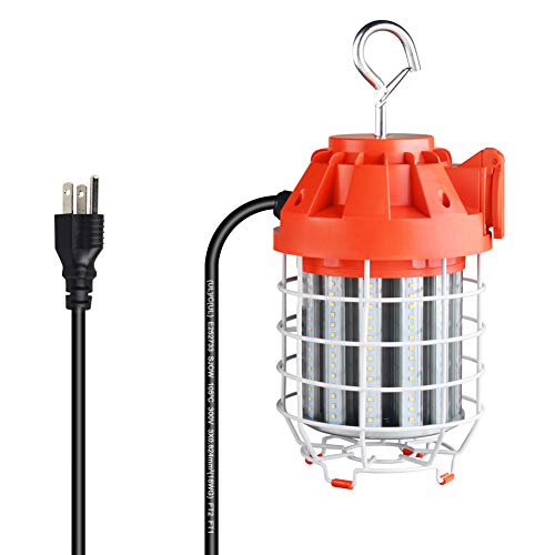 Dephen 60W LED Temporary Work Light-8400Lumen LED Construction Lights 5000K Temporary lights Daisy Chain Portable Hanging Lights with Outlet & Hook for Outdoor Indoor Jobsite Light