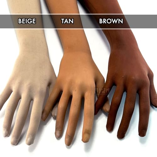 Image of Unicorns Poop Glitter Nude Illusion Second Skin Sheer Seamless Gloves with Elastic Top Seam in Beige, Tan; Over Elbow; Unisex