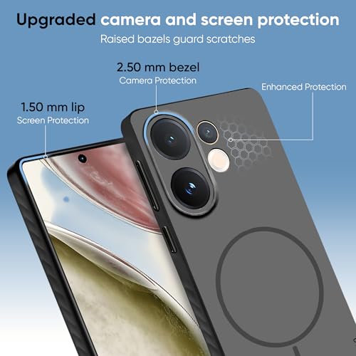 Image of KARWAN Slim Shockproof Back Case Cover Compatible with Vivo V60,Dual Layer Armor Protection with Matt Finish, Heavy Duty Cover with Magnetic MagEase Wireless Charging (Black)