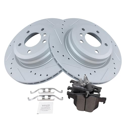Image of TRQ Rear Brake Pad & Rotor Kit Performance Semi-Metallic Premium G-Coated Compatible with 06 BMW 330i 330xi 09-11 335d 07-13 335i 09-13 335i xDrive 11-13 335is 07-08 335xi 13-15 X1