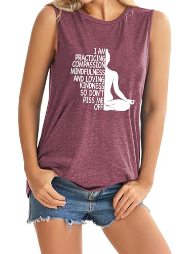 Womens Tank Tops Loose Fit Summer Funny Graphic Sleeveless Shirts Workout Racerback Tank Tops, Purple, XXL