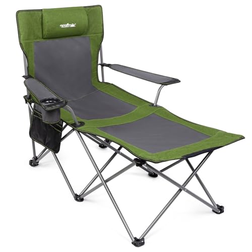 Image of apollo walker Reclining Beach Chair, Adjustable 90-135 Backrest Camping Lounge Chairs for Adults, Folding Chair with Foot Rest & Detachable Pillow - Standard 6-Leg, Green