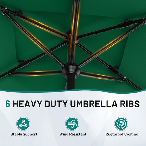 Image of AreShark 6.5'x10' 2 Tiers Rectangular Patio Umbrella - Outdoor Umbrella Waterproof UV Protection, Market Table Umbrella w /Push Button Tilt for Pool, Lawn, Balcony(Dark Green)